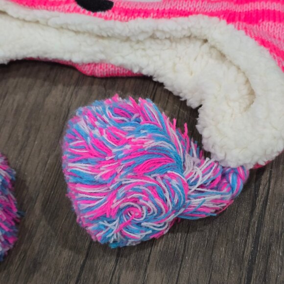 SO ✦ Pink Fox Critter Hat ✦ Kids Fleece-Lined Pom Ears Striped Winter Beanie S - Picture 4 of 10